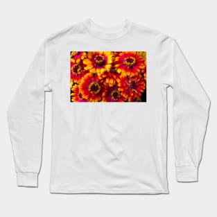 Beautiful Yellow And Red Zinnias Long Sleeve T-Shirt